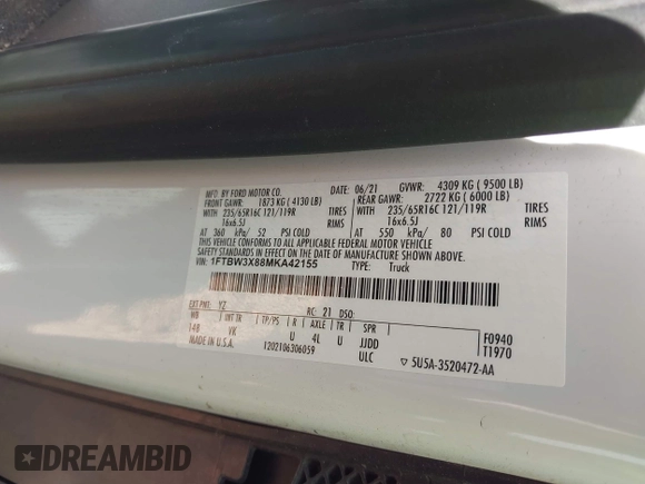 2021 Ford Transit Cargo z VIN 1FTBW3X88MKA42155, wystawiony jako IAAI lot #41988889 z przebiegiem 74 643 mil mil oraz . Historia ofert i sprzedaży dostępna na DreamBid. Obrazek 9.