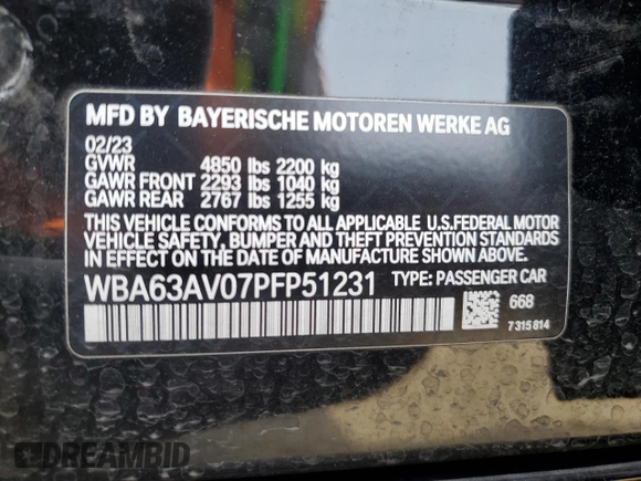 2023 BMW 4 Series 430i с VIN WBA63AV07PFP51231, выставлен на аукционе Copart как лот 51990625 с пробегом 13 960 миль миль и Списание • Salvage title. История ставок и продаж доступна на DreamBid. Изображение 12.