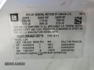 2016 GMC Terrain SLE with VIN 2GKFLVEK4G6138719, listed as a Copart auction lot 49035985 with 70,538 mi miles and Salvage Title. Bid and sale history available at carsss.com. Image 13.