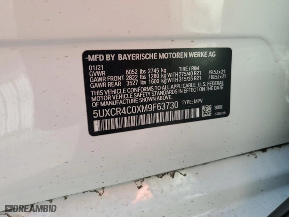 2021 BMW X5 sDrive40i with VIN 5UXCR4C0XM9F63730, listed as a Copart auction lot 50540425 with 0 mi miles and Non Repairable. Bid and sale history available at carsss.com. Image 14.