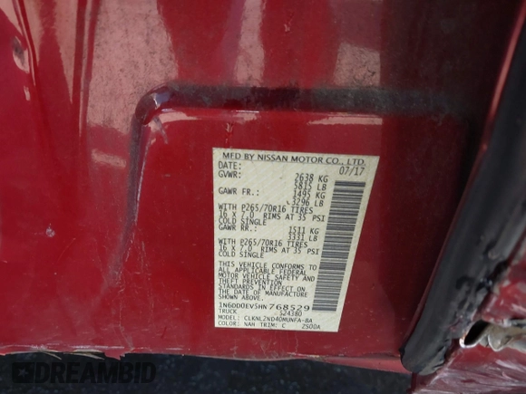 2017 Nissan Frontier SV z VIN 1N6DD0EV5HN768529, wystawiony jako IAAI lot #41252932 z przebiegiem 71 953 mil mil oraz . Historia ofert i sprzedaży dostępna na DreamBid. Obrazek 9.