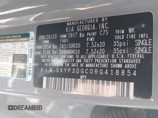 2024 Kia Telluride EX с VIN 5XYP3DGC0RG418854, выставлен на аукционе IAAI как лот 42196909 с пробегом 37 661 миль миль и . История ставок и продаж доступна на DreamBid. Изображение 9.