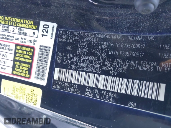 2019 Toyota Sienna XLE Auto Access Seat with VIN 5TDYZ3DCXKS970792, listed as a IAAI auction lot 41589537 with 138,971 mi miles. Bid and sale history available at carsss.com. Image 9.