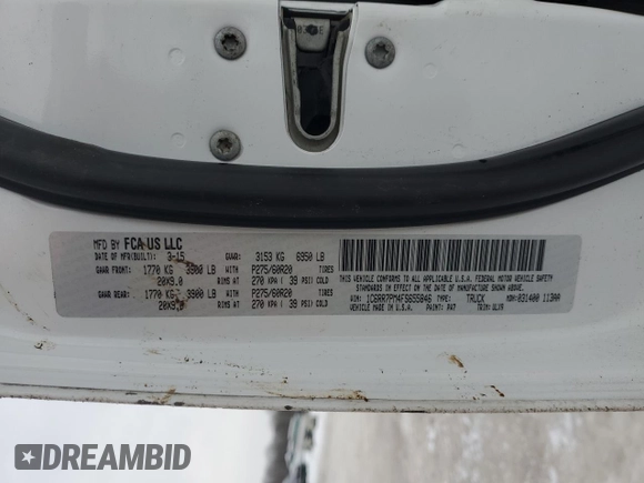 2015 Ram 1500 Laramie Longhorn with VIN 1C6RR7PM4FS655846, listed as a Copart auction lot 87804655 with 159,557 mi miles and Salvage title. Bid and sale history available at DreamBid. Image 13.