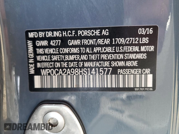 2017 Porsche 911 Carrera with VIN WP0CA2A98HS141577, listed as a Copart auction lot 43010655 with 36,759 mi miles and Salvage Title. Bid and sale history available at DreamBid. Image 15.