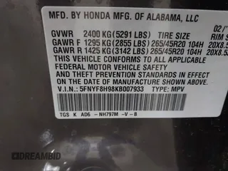 2019 Honda Passport Touring with VIN 5FNYF8H98KB007933, listed as a IAAI auction lot 41953263 with 87,614 mi miles and . Bid and sale history available at DreamBid. Image 9.