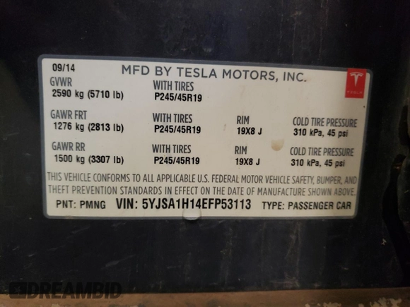 2014 Tesla Model S 60 with VIN 5YJSA1H14EFP53113, listed as a Copart auction lot 69430934 with 116,970 mi miles and Non repairable. Bid and sale history available at DreamBid. Image 15.