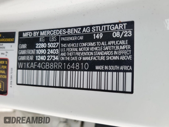 2024 Mercedes-Benz C 300 with VIN W1KAF4GB8RR164810, listed as a Copart auction lot 41474685 with 7,952 mi miles and Salvage Title. Bid and sale history available at DreamBid. Image 13.