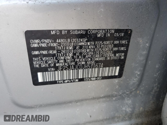 2018 Subaru Forester Limited with VIN JF2SJAJC0JH571674, listed as a Copart auction lot 40465763 with 84,603 mi miles. Bid and sale history available at carsss.com. Image 14.