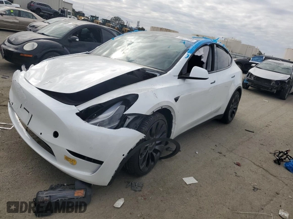 2022 Tesla Model Y Performance with VIN 7SAYGDEF1NF410241, listed as a Copart auction lot 45017155 with 42,652 mi miles and Salvage Title. Bid and sale history available at DreamBid. Image 1.