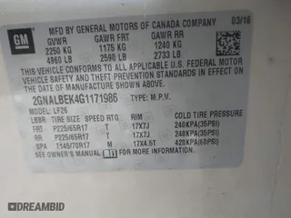 2016 Chevrolet Equinox LS with VIN 2GNALBEK4G1171986, listed as a IAAI auction lot 41980523 with NaN miles. Bid and sale history available at carsss.com. Image 9.
