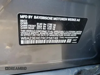 2024 BMW 7 Series 740i с VIN WBA23EH07RCP58749, выставлен на аукционе Copart как лот 42834555 с пробегом 9 227 миль миль и Чистый • Clean title. История ставок и продаж доступна на DreamBid. Изображение 12.