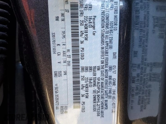 2017 Ford Focus ST with VIN 1FADP3L90HL275358, listed as a Copart auction lot 43643005 with 106,379 mi miles and Salvage Title. Bid and sale history available at carsss.com. Image 16.