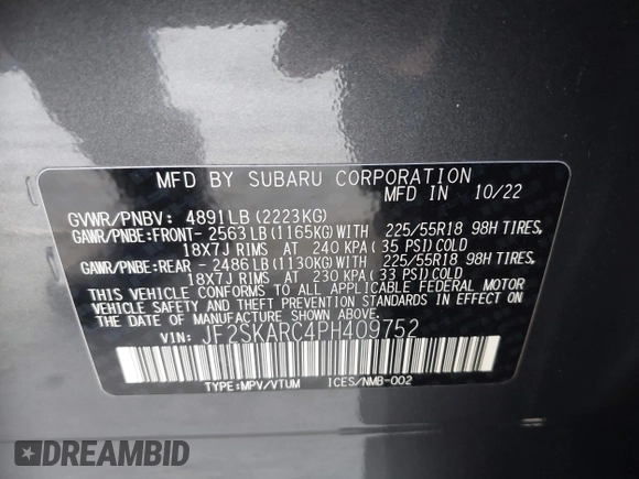 2023 Subaru Forester Touring with VIN JF2SKARC4PH409752, listed as a IAAI auction lot 41798684 with 12,545 mi miles. Bid and sale history available at carsss.com. Image 9.