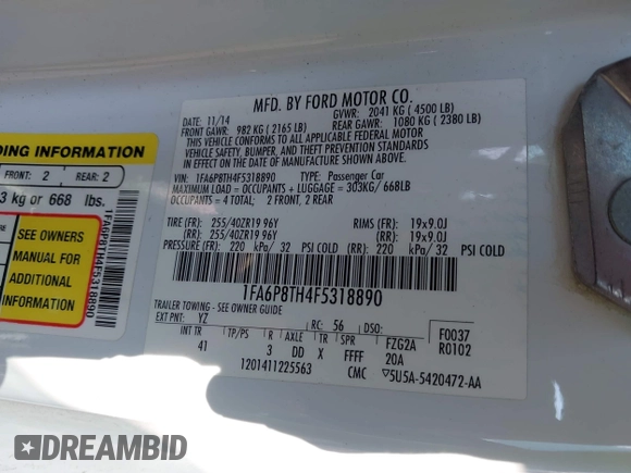 2015 Ford Mustang EcoBoost с VIN 1FA6P8TH4F5318890, выставлен на аукционе IAAI как лот 42427160 с пробегом 52 051 миль миль и . История ставок и продаж доступна на DreamBid. Изображение 9.