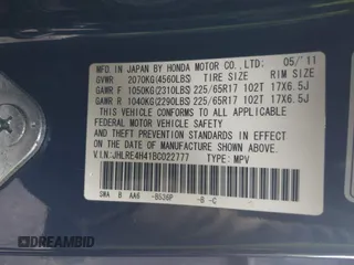 2011 Honda CR-V SE with VIN JHLRE4H41BC022777, listed as a IAAI auction lot 41990529 with 161,107 mi miles. Bid and sale history available at carsss.com. Image 9.