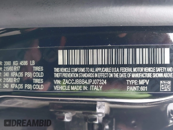 2018 Jeep Renegade Latitude with VIN ZACCJBBB4JPJ07324, listed as a IAAI auction lot 41854706 with 61,257 mi miles and . Bid and sale history available at carsss.com. Image 9.