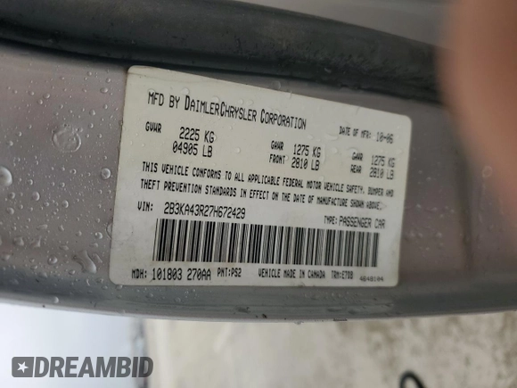 2007 Dodge Charger with VIN 2B3KA43R27H672429, listed as a Copart auction lot 45078155 with 165,145 mi miles and Salvage Title. Bid and sale history available at DreamBid. Image 12.