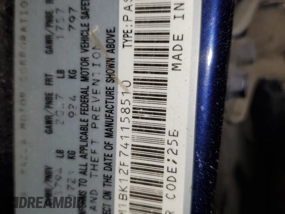 2004 Mazda 3 i with VIN JM1BK12F741158510, listed as a Copart auction lot 46554845 with Not Provided miles and Salvage Title. Bid and sale history available at DreamBid. Image 12.