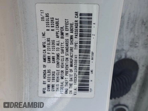 2017 Honda Accord Sedan Sport with VIN 1HGCR2F5XHA308141, listed as a Copart auction lot 47665725 with 98,629 mi miles and Salvage Title. Bid and sale history available at carsss.com. Image 12.