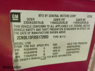 2005 Chevrolet Equinox LS with VIN 2CNDL13F056172893, listed as a IAAI auction lot 41503181 with 153,641 mi miles. Bid and sale history available at carsss.com. Image 9.
