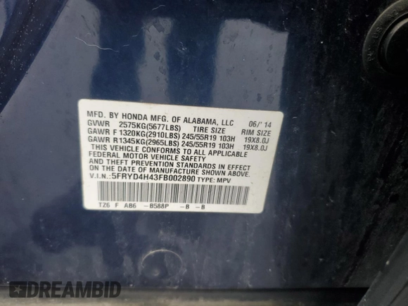 2015 Acura MDX Technology with VIN 5FRYD4H43FB002890, listed as a Copart auction lot 60710895 with 148,598 mi miles and Salvage title. Bid and sale history available at DreamBid. Image 13.