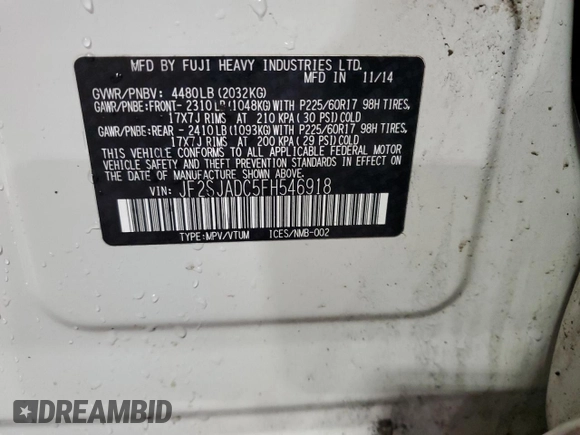 2015 Subaru Forester 2.5i Premium with VIN JF2SJADC5FH546918, listed as a Copart auction lot 53564995 with 90,821 mi miles and Salvage Title. Bid and sale history available at carsss.com. Image 13.