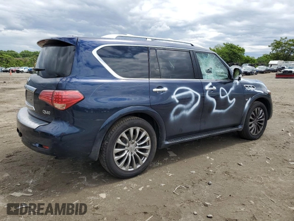 2015 Infiniti QX80 z VIN JN8AZ2NE4F9083550, wystawiony jako Copart lot #58028575 z przebiegiem 87 495 mil mil oraz Szkoda całkowita • Salvage title. Historia ofert i sprzedaży dostępna na DreamBid. Obrazek 3.