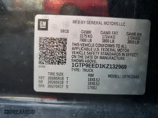 2019 GMC Sierra 1500 AT4 with VIN 1GTP9EED1KZ132969, listed as a Copart auction lot 46325645 with 109,833 mi miles and Salvage Title. Bid and sale history available at carsss.com. Image 14.