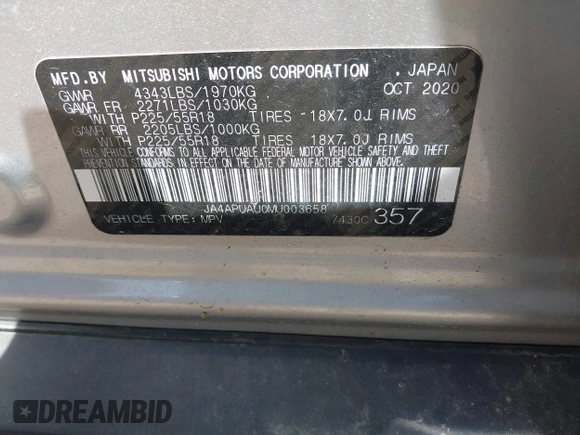 2021 Mitsubishi Outlander ES z VIN JA4APUAU0MU003658, wystawiony jako IAAI lot #42146324 z przebiegiem 48 890 mil mil oraz . Historia ofert i sprzedaży dostępna na DreamBid. Obrazek 9.