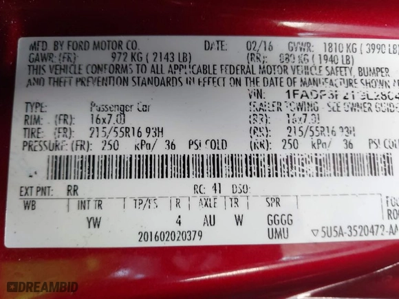 2016 Ford Focus SE with VIN 1FADP3F21GL280467, listed as a IAAI auction lot 41771628 with 135,660 mi miles. Bid and sale history available at carsss.com. Image 9.