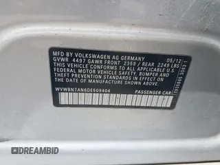 2013 Volkswagen CC R-Line с VIN WVWBN7AN6DE509404, выставлен на аукционе IAAI как лот 42375397 с пробегом 156 655 миль миль и . История ставок и продаж доступна на DreamBid. Изображение 9.