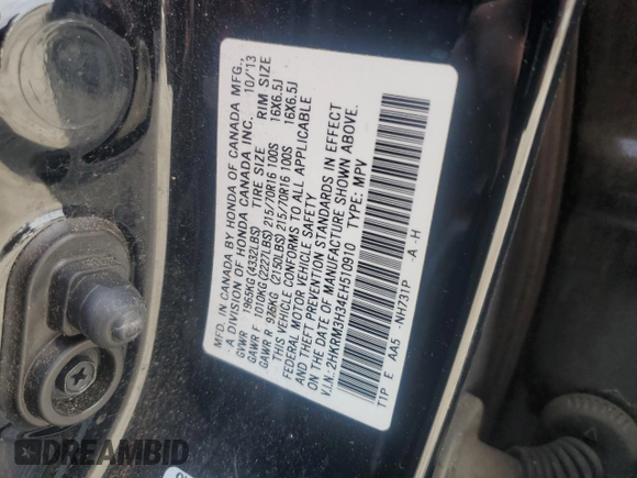 2014 Honda CR-V LX with VIN 2HKRM3H34EH510910, listed as a Copart auction lot 53793595 with 158,613 mi miles and Salvage Title. Bid and sale history available at carsss.com. Image 13.