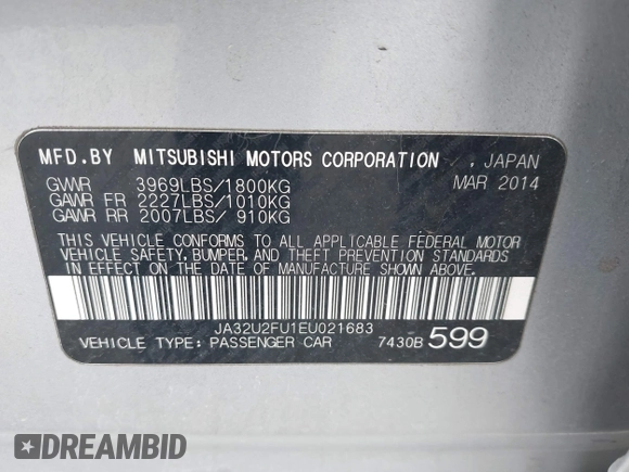 2014 Mitsubishi Lancer ES with VIN JA32U2FU1EU021683, listed as a IAAI auction lot 42040316 with 82,266 mi miles and . Bid and sale history available at DreamBid. Image 9.