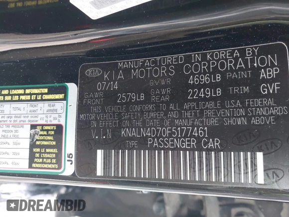 2015 Kia Cadenza Premium with VIN KNALN4D70F5177461, listed as a IAAI auction lot 41382190 with 214,538 mi miles. Bid and sale history available at carsss.com. Image 9.
