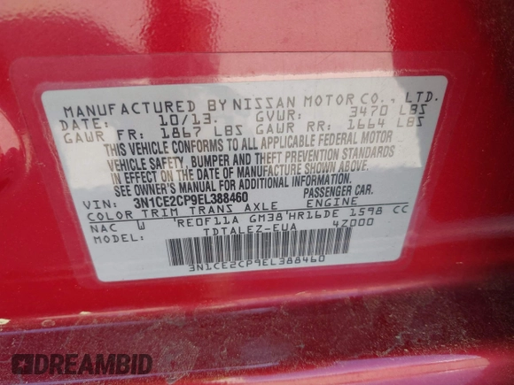 2014 Nissan Note SV with VIN 3N1CE2CP9EL388460, listed as a IAAI auction lot 42147810 with 121,702 mi miles and . Bid and sale history available at DreamBid. Image 9.