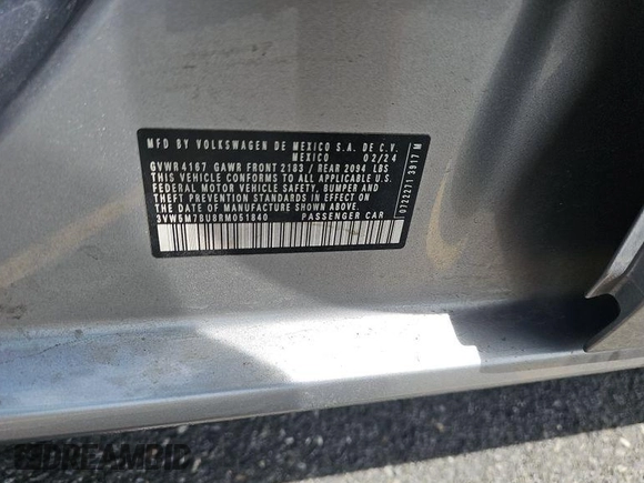 2024 Volkswagen Jetta S with VIN 3VW5M7BU8RM051840, listed as a IAAI auction lot 42852799 with 14,434 mi miles and . Bid and sale history available at DreamBid. Image 18.