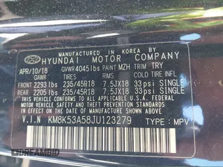 2018 Hyundai Kona Ultimate with VIN KM8K53A58JU123279, listed as a IAAI auction lot 41898010 with 60,002 mi miles. Bid and sale history available at carsss.com. Image 9.