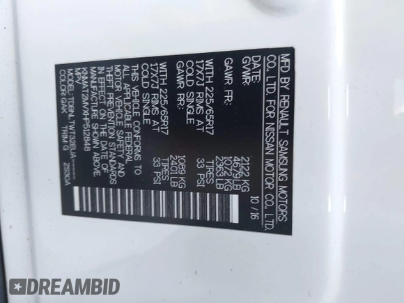 2017 Nissan Rogue SV с VIN KNMAT2MVXHP512848, выставлен на аукционе IAAI как лот 42210898 с пробегом 69 945 миль миль и . История ставок и продаж доступна на DreamBid. Изображение 9.