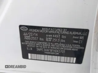 2015 Hyundai Sonata Limited with VIN 5NPE34AF8FH043701, listed as a IAAI auction lot 42031281 with 175,210 mi miles and . Bid and sale history available at carsss.com. Image 9.
