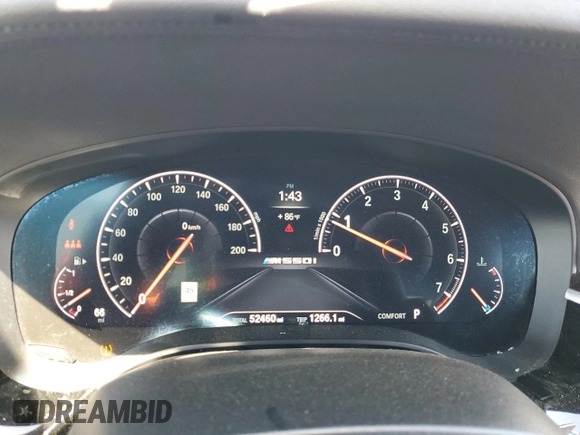 2019 BMW 5 Series M550i xDrive with VIN WBAJB9C5XKB287877, listed as a Copart auction lot 52994065 with 52,460 mi miles and Salvage title. Bid and sale history available at DreamBid. Image 9.