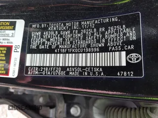 2012 Toyota Camry L with VIN 4T1BF1FK0CU198996, listed as a IAAI auction lot 42112819 with 151,110 mi miles and . Bid and sale history available at DreamBid. Image 9.