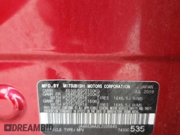 2020 Mitsubishi Eclipse Cross ES с VIN JA4AS3AA2LZ005640, выставлен на аукционе Copart как лот 58671715 с пробегом 125 047 миль миль и Чистый • Clean title. История ставок и продаж доступна на DreamBid. Изображение 13.