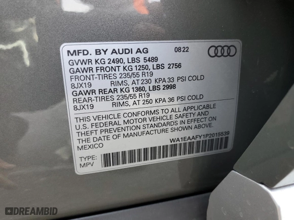 2023 Audi Q5 S line Premium Plus with VIN WA1EAAFY1P2015539, listed as a Copart auction lot 50823555 with 14,478 mi miles and Salvage Title. Bid and sale history available at carsss.com. Image 13.