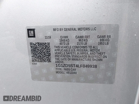 2020 Chevrolet Malibu LT with VIN 1G1ZD5ST4LF049938, listed as a IAAI auction lot 42010936 with 28,250 mi miles and . Bid and sale history available at DreamBid. Image 9.