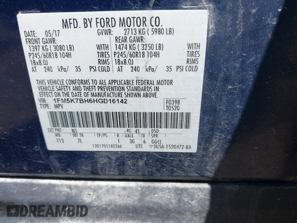 2017 Ford Explorer с VIN 1FM5K7BH6HGD16142, выставлен на аукционе IAAI как лот 41931553 с пробегом 114 322 миль миль и . История ставок и продаж доступна на DreamBid. Изображение 9.