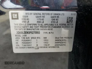 2015 GMC Terrain SLT with VIN 2GKALSEK8F6270860, listed as a Copart auction lot 52719125 with 133,196 mi miles and Salvage Title. Bid and sale history available at carsss.com. Image 14.