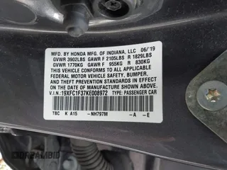 2019 Honda Civic Sedan EX with VIN 19XFC1F37KE008972, listed as a IAAI auction lot 41898785 with 82,784 mi miles. Bid and sale history available at carsss.com. Image 9.