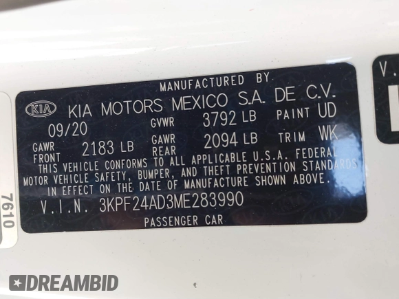 2021 Kia Forte LXS z VIN 3KPF24AD3ME283990, wystawiony jako IAAI lot #41839394 z przebiegiem 66 197 mil mil oraz . Historia ofert i sprzedaży dostępna na DreamBid. Obrazek 9.