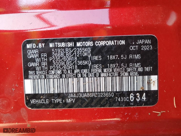 2024 Mitsubishi Outlander ES with VIN JA4J3UA86RZ023650, listed as a Copart auction lot 87401694 with 14,747 mi miles and Salvage Title. Bid and sale history available at carsss.com. Image 15.